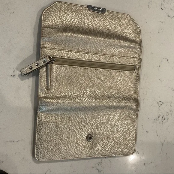 Nicole Miller Gold wallet w/animal print interior. Zipper on outside & inside. - Picture 3 of 5